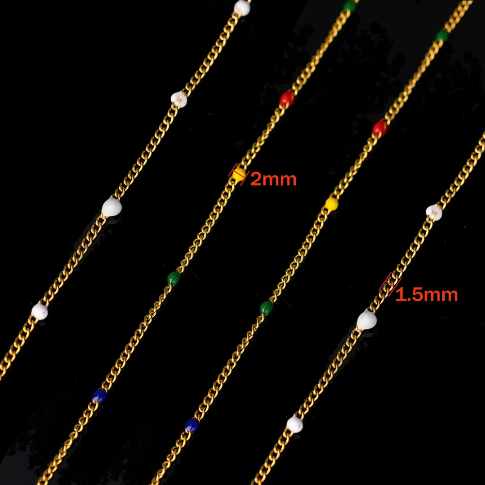 1 Meter Gold Edelstahl Bunte Emaille Kugel Perlen Gliederketten Extender für Schmuckherstellung DIY Armband Halskette Zubehör – Detail 1
