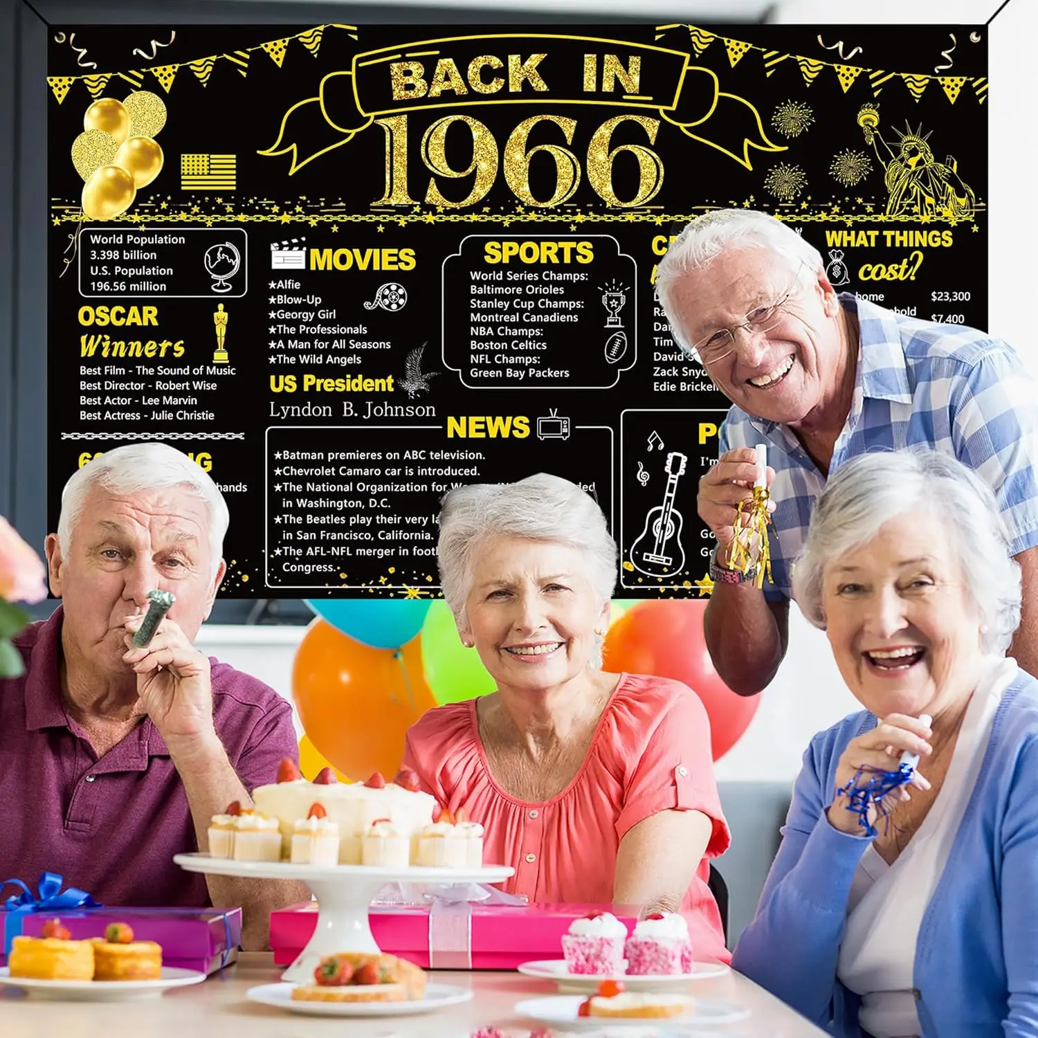 50. Geburtstag Schwarz-Gold Partydekoration, Vintage Banner „Zurück in 1976/1956/1966/1986“, Fotohintergrund – Detail 5