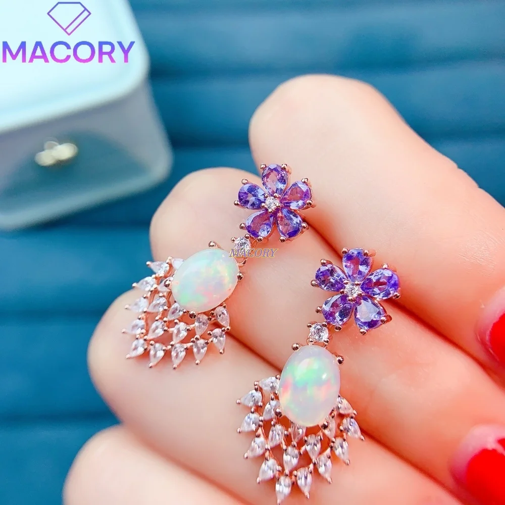 925 sterling silver natural opal tanzanite earrings elegant and delicate design great for parties graduations anniversary gifts