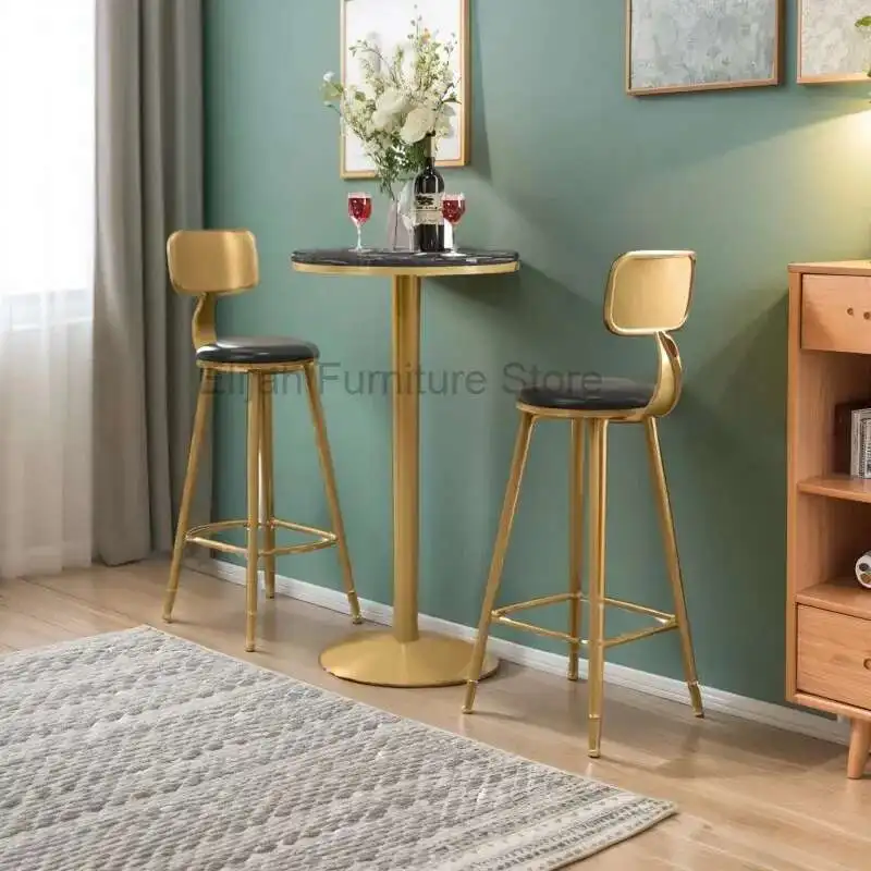 طاولة بار صغيرة وكراسي مستديرة مربعة من الرخام وشرفة طاولة بار كاجوال منضدة حديدية أثاث منزلي #2