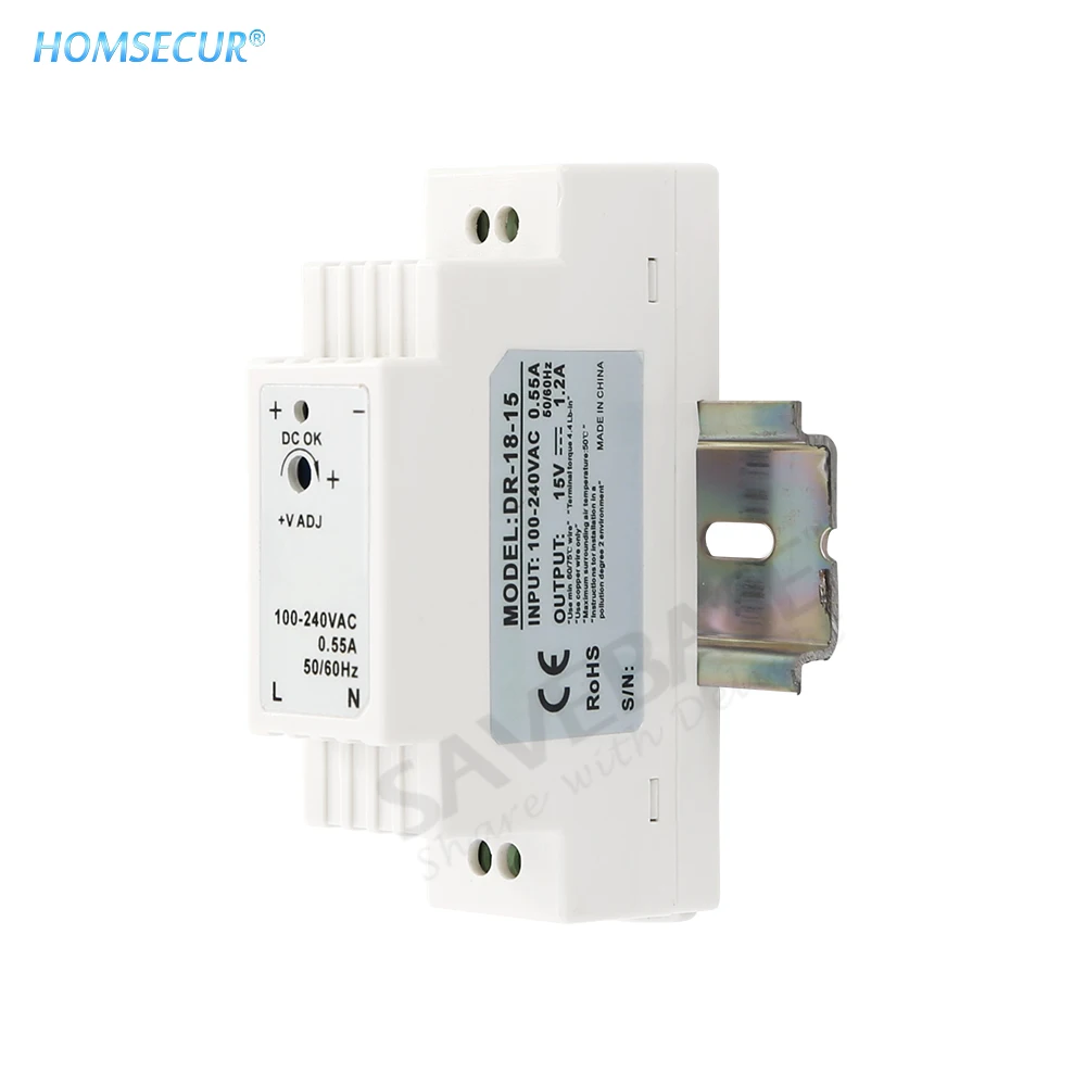 100-240V 15V 1.2A Din Rail Power Supply With Overload/Over Voltage Protection for Video Door Phone Intercom Access Control