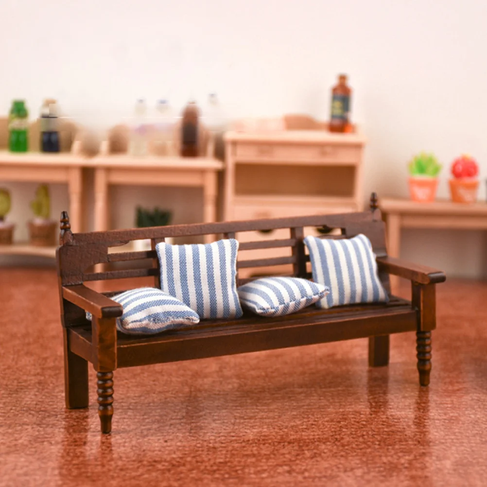 Multi-person Chair Model Mini Park Bench Dolls House Furniture Vintage Home Decor Toy Room