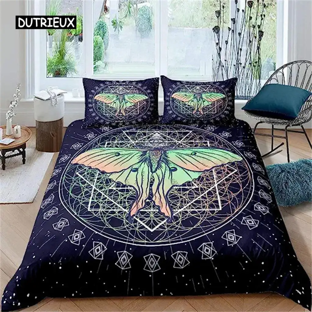 

Gothic Moth Duvet Cover Butterfly Duvet Cover Geometric Halloween For Boys Girls Teens Mystic Fantasy Dorm Decorative Navy Blue