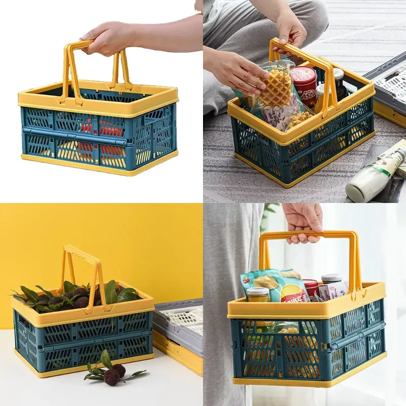 Portable Folding Picnic Basket with Double Handles for Outdoor Easter Candy Snack Storage