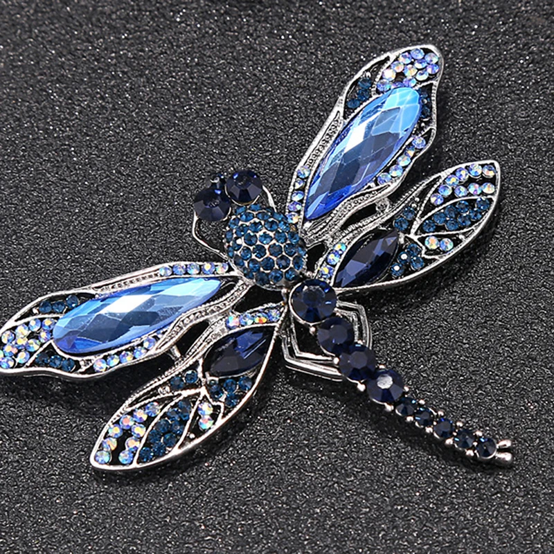 Blue Crystal Vintage Dragonfly Brooches For Women High Grade Fashion Insect Brooch Pins Coat Accessories Animal Jewelry Gifts