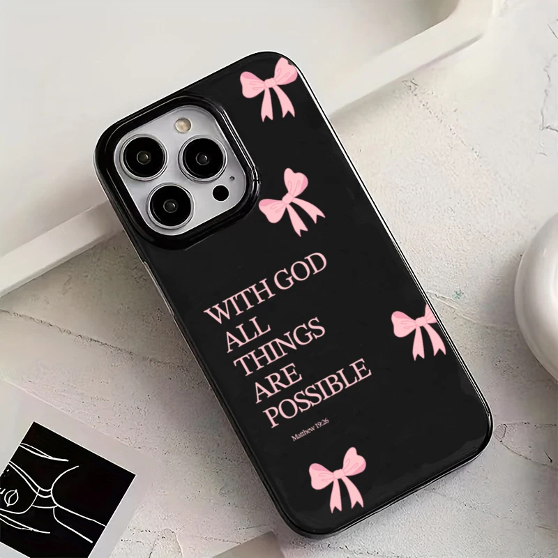 Fundas de teléfono con diseño de lazo y letras rosas para iPhone 17 Air, funda suave a prueba de golpes para iPhone 11 12 13 14 15 16 Pro Max Plus 16E