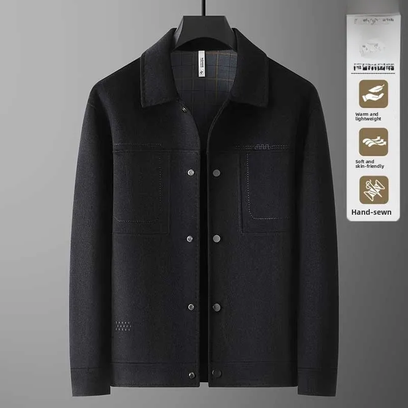 

Двустороннее шерстяное пальто мужское, больших размеров, свободного кроя, в городском стиле, зимнее, с отстегивающимся воротником, из полиэфирного волокна, с геометрическим узором...