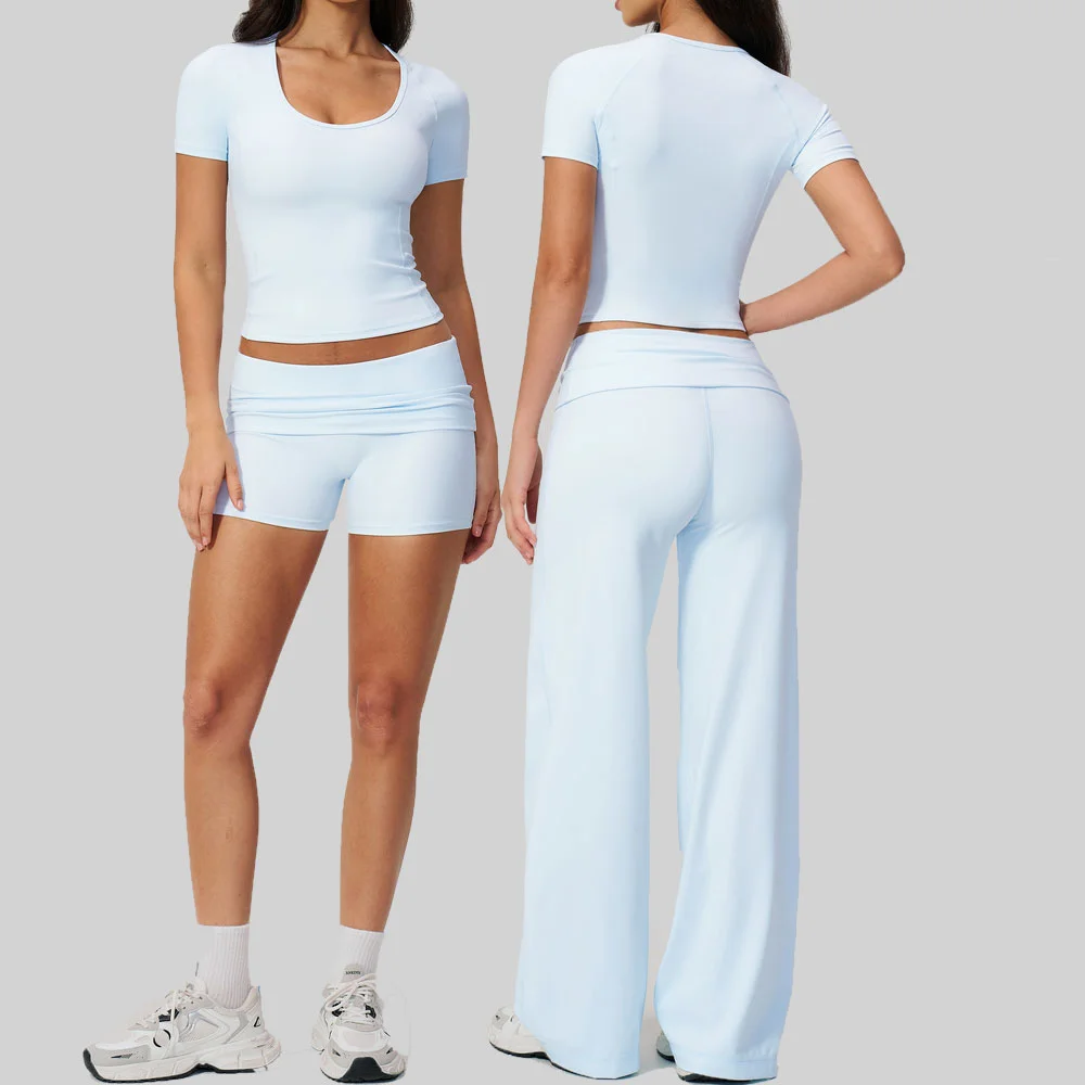 

Women's Sports Set 2pcs Yoga Suit Running Exercise Suit Slim Short Sleeve Top Hip Lifting Tight Pants Sports Suit Fitness Suit
