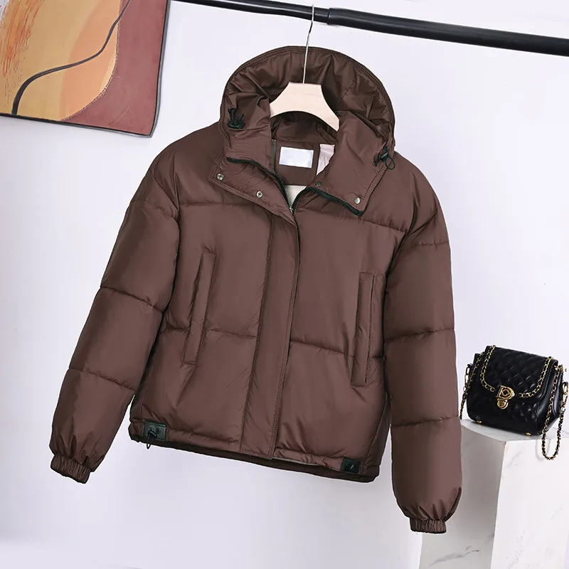 

Women's Down Coats Korean Hooded Stand Collar Simple Warm Casual Cotton Jackets Soft Fashion Female Clothing Winter Overcoat