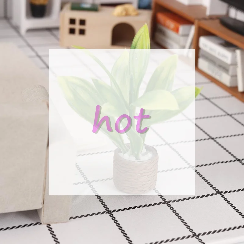 

TH 1Pcs Mini Artificial Potted Plant Dollhouse Greenery Ornament Woven Pot Fake Plant For 1:12 Scale Doll House Home Scene Decor