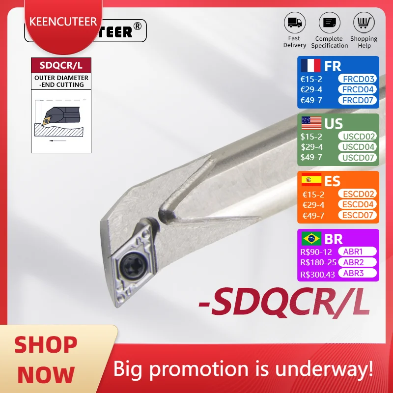 

HSS H10K-SDQCR H12M-SDQCR H14N-SDQCR High speed steel turning tool -SDQCR Bar Turning Holder Cutter Bar CNC Lathe