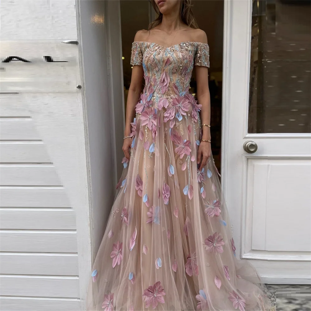 

Customized Evening Dress Prom Dearin Off-the-shoulder A-line Floor Length Skirts Lace Bespoke Occasion Dresses Formal Gown Saudi