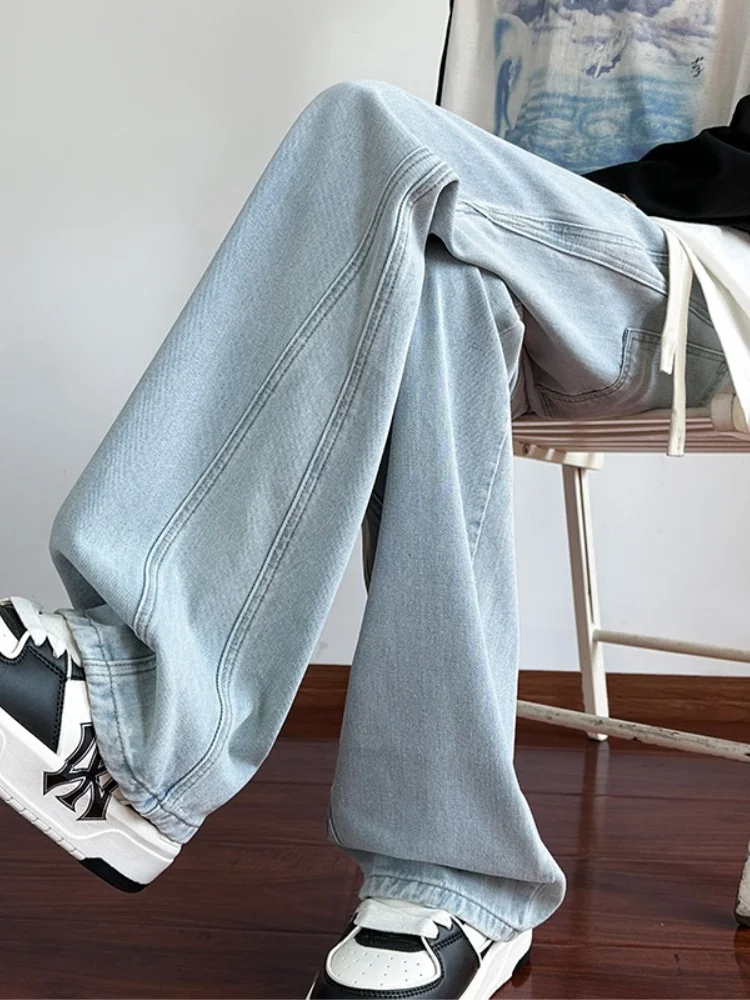 

Модные американские джинсы в стиле High Street с вставками, мужские свободные прямые брюки с широкими штанинами, дизайнерские, осенняя мода, брендовые