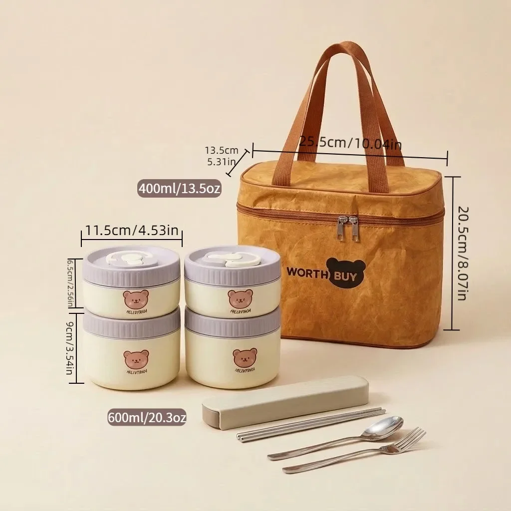 304 roestvrijstalen thermische lunchbox, geschikt voor gebruik in de magnetron, verwarmbare bentobox, geïsoleerde voedselcontainer met handvat, voor kinderen, school en volwassenen.
