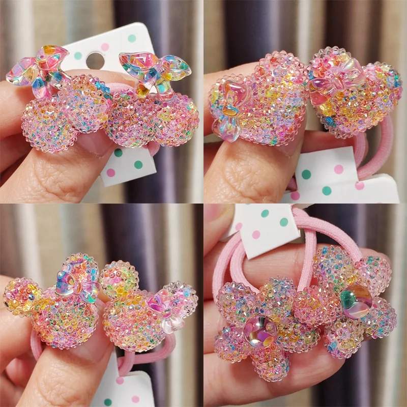 2PCS Lovely Cartoon Colorful Sequined Cherry Girls Elastic Hair Bands Princess Hair Accessories Children Hair Ties Baby Headwear