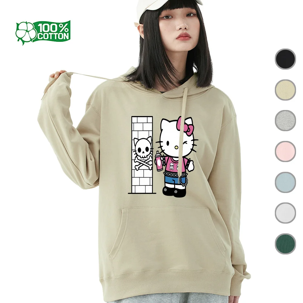 

Edgy Cute Hello Kitty Rock Graphic Hoodie and Sweatshirt, Soft Cotton Pullover, Sanrio Unisex T-Shirt Style Top Clothing Apparel
