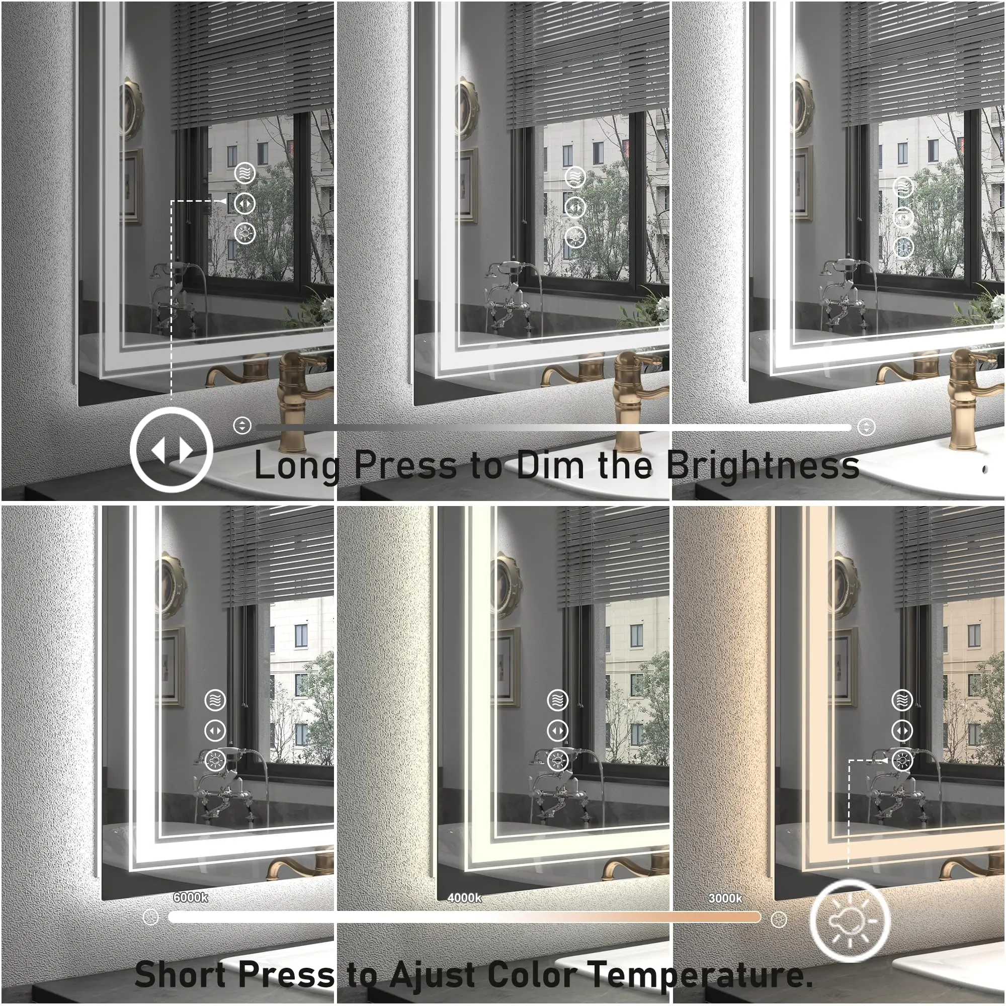 SH.KL Bathroom LED Mirror, Vanity Mirror with Lights, Backlit and Front lit Mirror for Wall, Dimmable, Anti-Fog