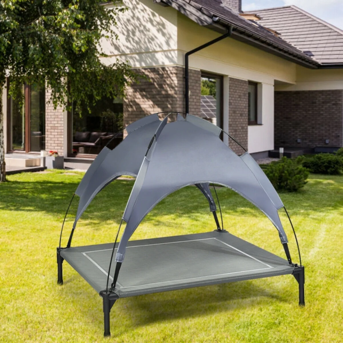 

35.5" x 32" Dog Cot with UV Protection Canopy Shade,Elevated Portable Dog Cot Pet Bed with UV Protection Canopy Shade