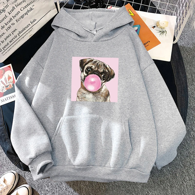 Ngộ Nghĩnh Kawaii Shar Pei Chó Thổi Bong Bóng Kẹo Cao Su Khoác Hoodie Nữ Nam Mùa Thu Và Mùa Đông Sáng Tạo Áo Nỉ Nam Quần Áo Chui Đầu