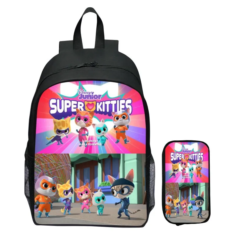2pcs Set Book Bags Super Kitties, Elementary School Backpack, Kindergarten Backpack, Pencil Case 16 Inch Children's Backpack Set