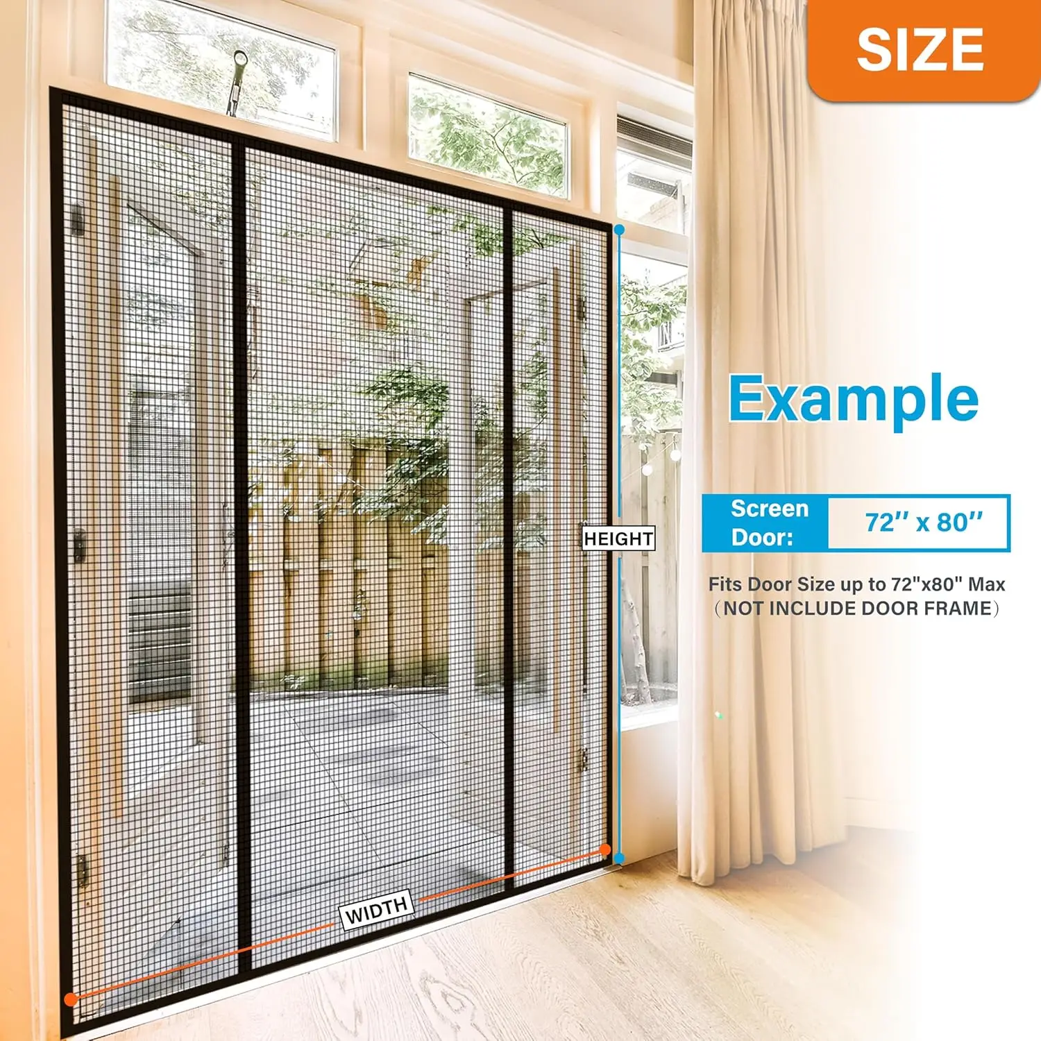 Double Door Fiberglass Magnetic Screen Door，Screen Door Mesh，Keep Bugs Out, Heavy-Duty Mesh Curtain,Pet and Kid Friendly, W