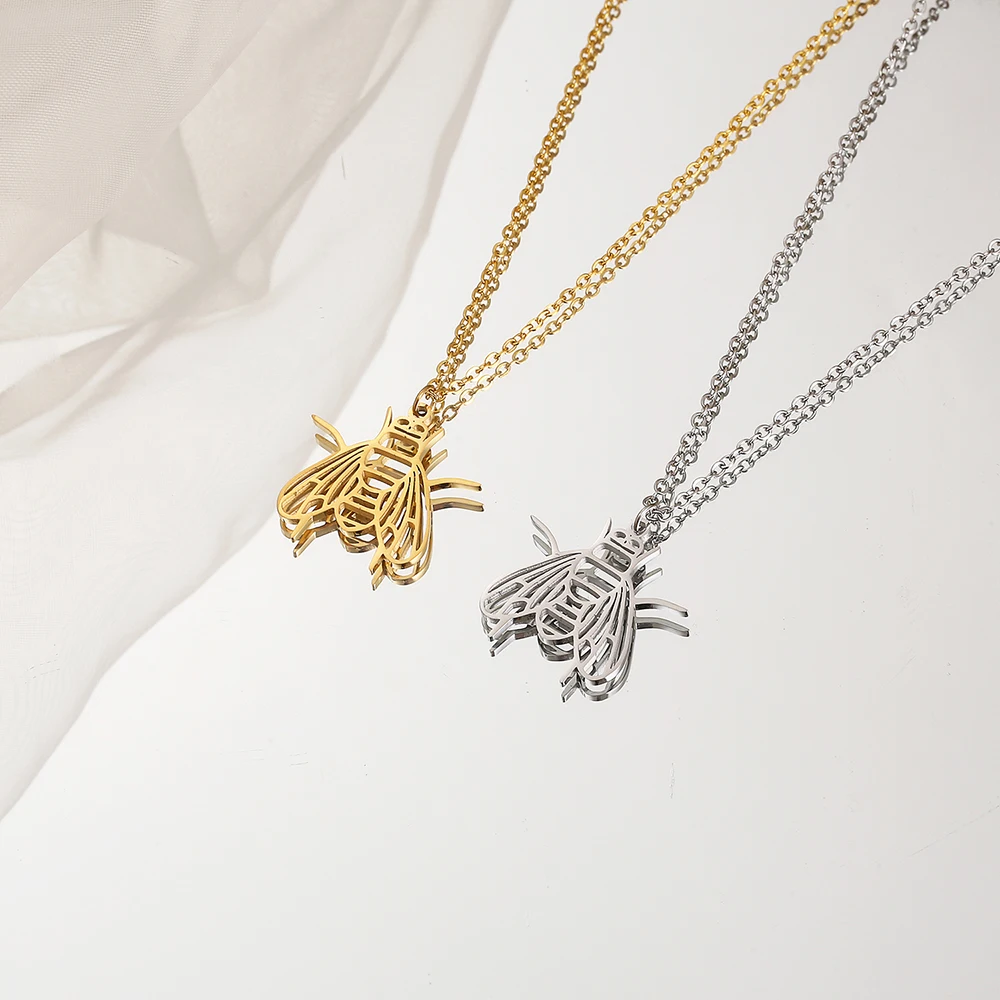 Stainless Steel Fly Insect Mosquito Fashion Trend Pendant Necklace Jewelry Gift For Women