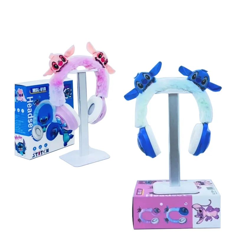 Disney Stitch Wireless Bluetooth Headphones MSL-810 HIFI Stereo Sound Plush Headsets with Mic Kids Gifts Anime Cartoon