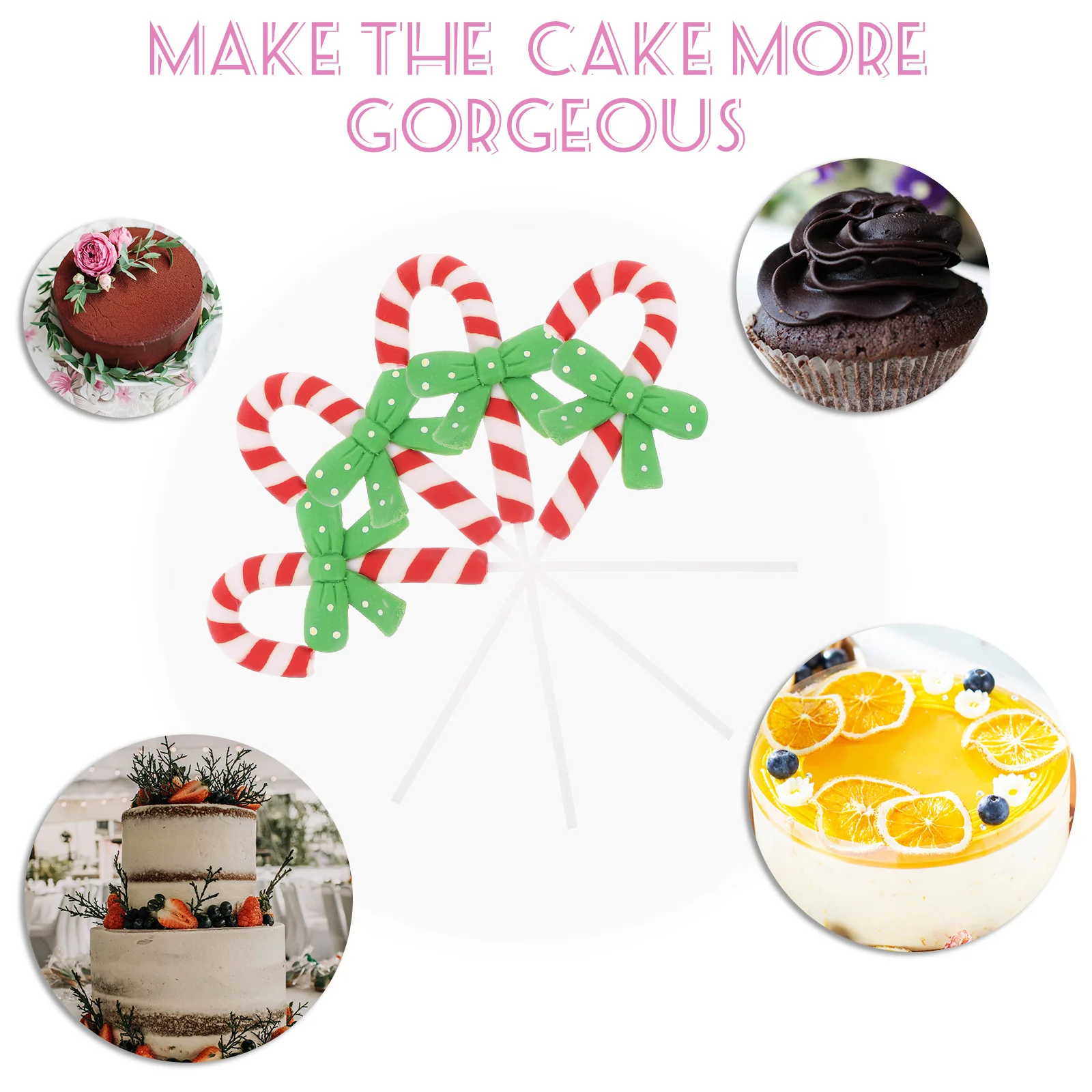 8 قطعة كعكة عيد الميلاد الديكور يختار بوليمر كلاي قصب الحلوى كعكة القبعات العالية الحلي للحزب كب كيك الكعك الحلوى ديكور