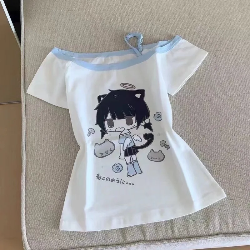 اليابانية لطيف الكرتون تي شيرت مطبوع المرأة عادية فضفاض Preppy Sytle تيز جديد Kawaii ثقافة فرعية Harajuku الحلو فتاة الملابس القمم