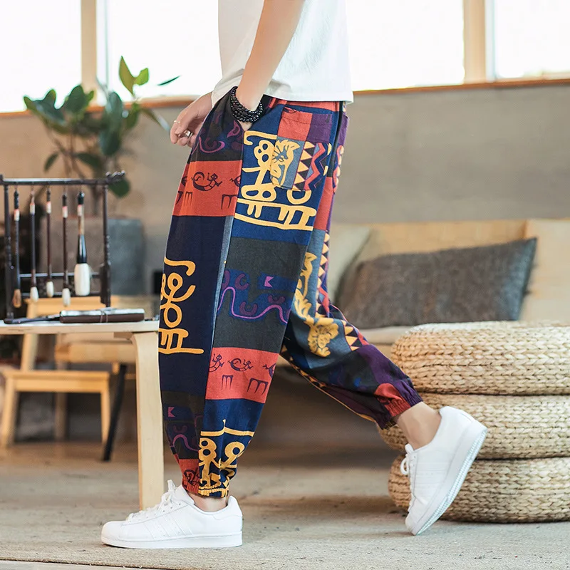 

5XL Spring Summer Men Yoga Pants Indian printed Harem Wide Leg Hippie Sweatpant Baggy Running Jogger Workout Casual Fitness Pant