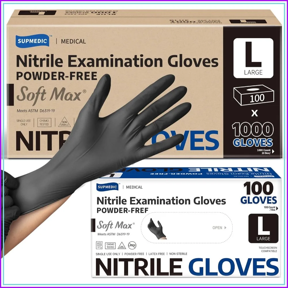 Nitrile Exam Gloves, 1000Pcs Latex-Free Powder-Free Food Safe Disposable Gloves Black