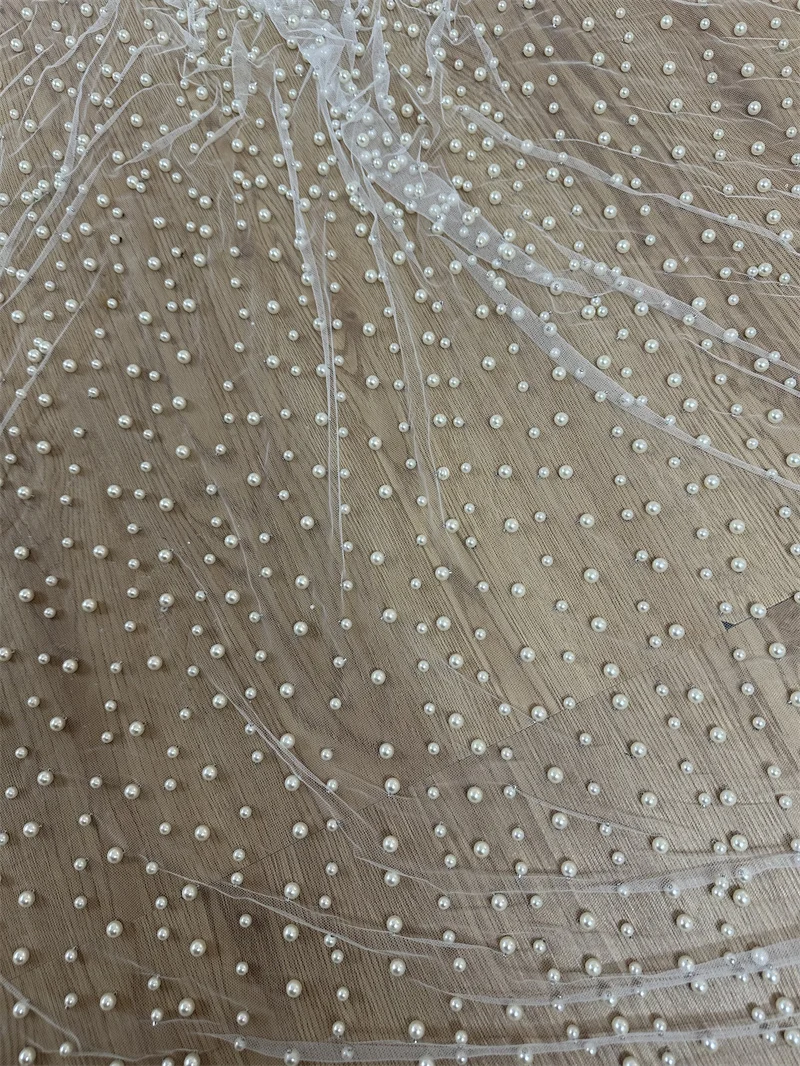 High Quality Hot Style Quality Off White  Heavy Rich Pearls Wedding Dress Gown Tulle Lace Fabric Unique French  Lace Fabric