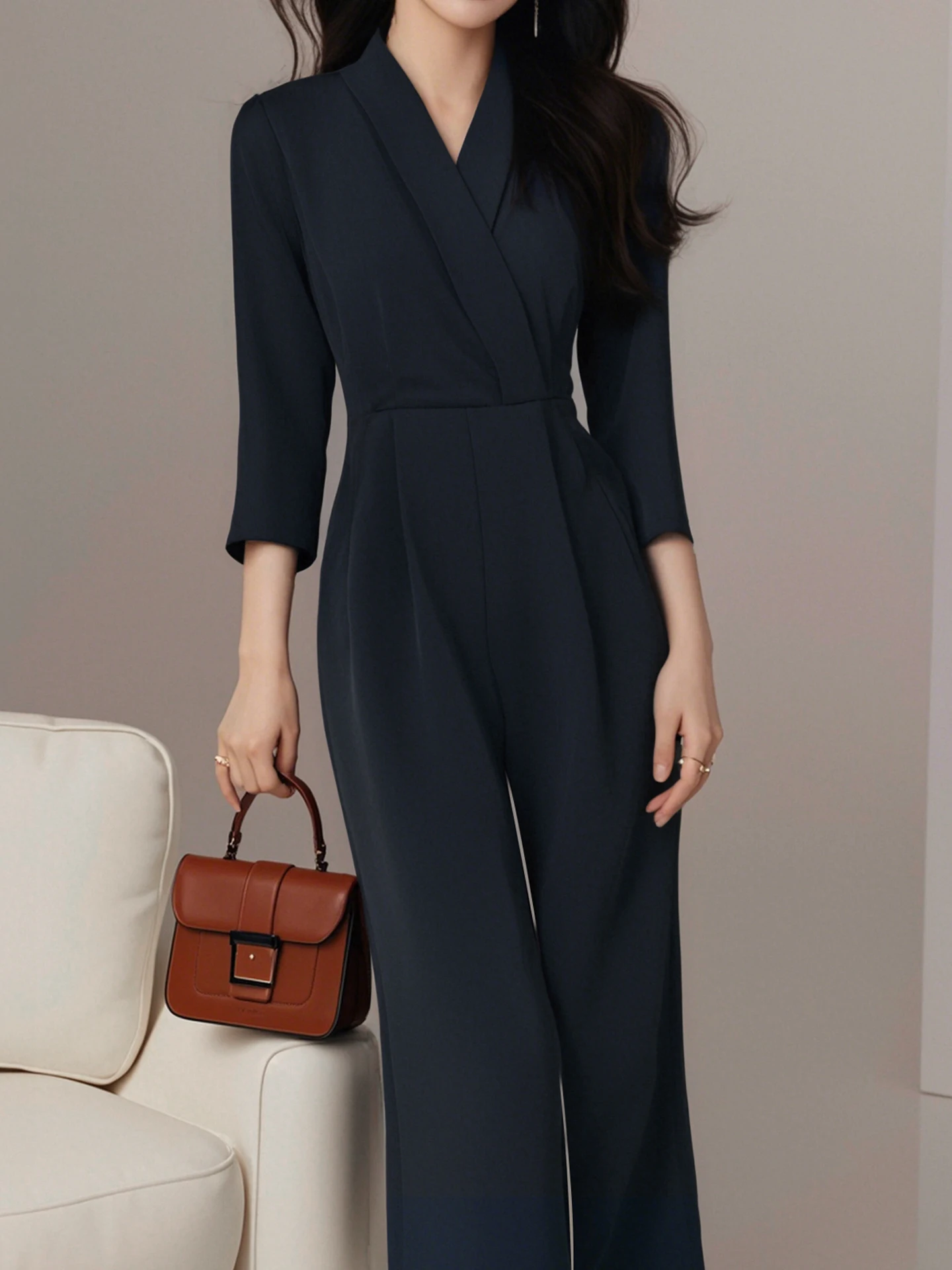 Combinaison à jambes larges taille haute, coupe ajustée, décontractée, de haute qualité, fluide, nouvelle collection printemps, vêtements pour femmes D0524