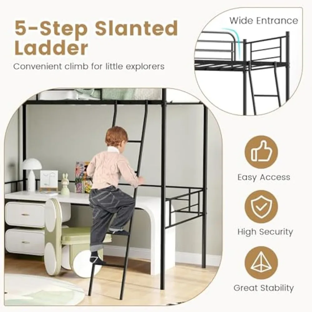 سرير علوي من الفولاذ المتين مع سلم وشرائح داعمة وسكة أمان بطابقين موفرة للمساحة #6