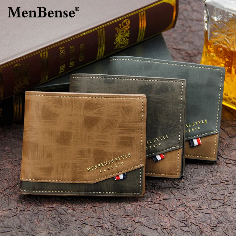 New Men's Wallet Short Cross Section Youth Tri-fold Wallet Stitching Business Multi-card Zipper Coin Purse Wallet Passport Cover