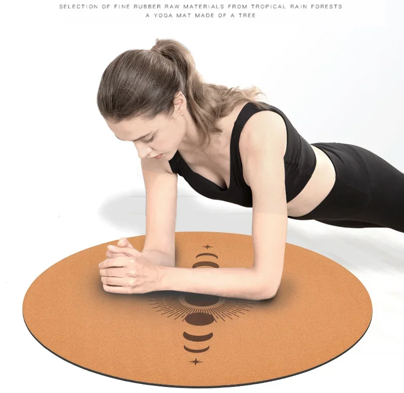 68cm Cork Natural Rubber Mat 5mmThickened Meditation Cushion Sitting Cushion Round Flat Yoga Mat Sweat-absorbent Breathable