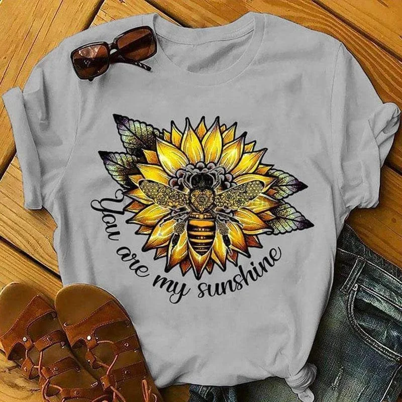 

Женская футболка большого размера с рисунком, 100% хлопок, топ с принтом «Ты мой солнечный свет» New Bee Sunflower для повседневной одежды