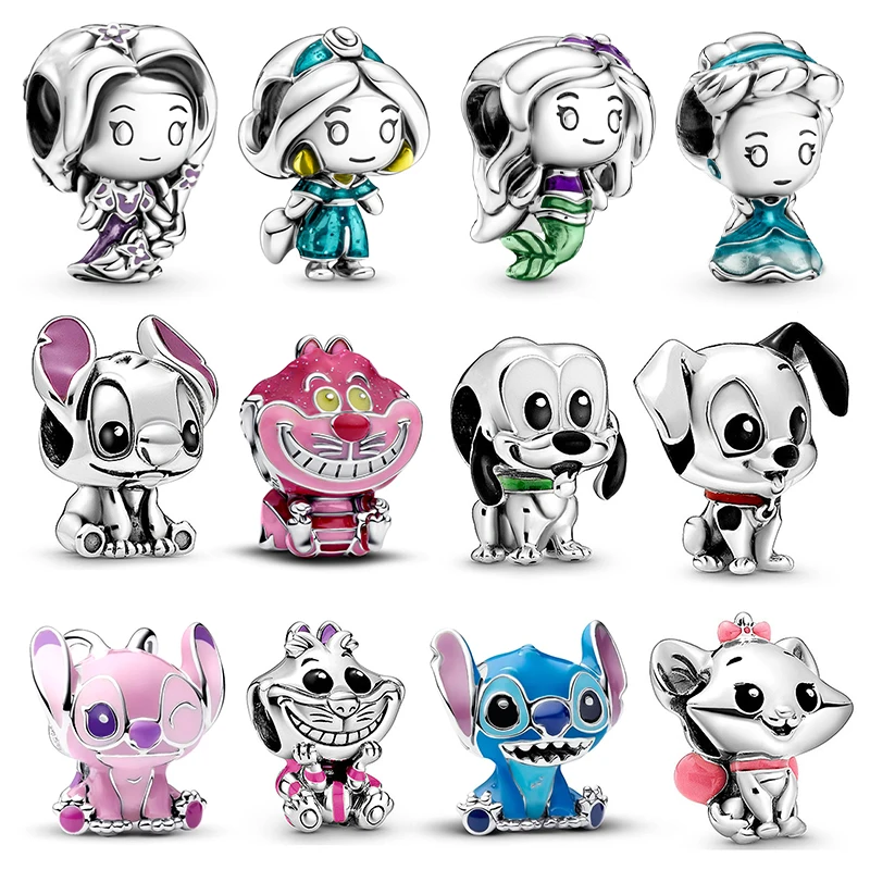 رائجة البيع دلايات 925 الفضة ديزني غرزة والياسمين خرز تميمة صالح 3 مللي متر الأصلي سوار قلادة المرأة DIY بها بنفسك غرامة مجوهرات هدية