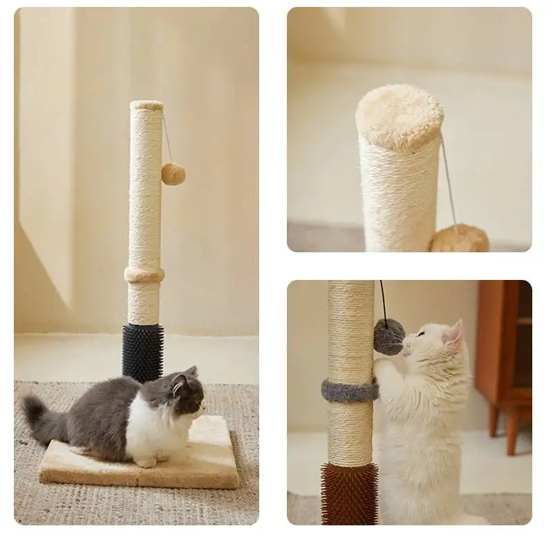 Cat Scratching Post With Self Groomer Cat Brush Sisal Rope Tall Cat Tree Climbing Frame Cat Claw Scratcher Pet Supplies