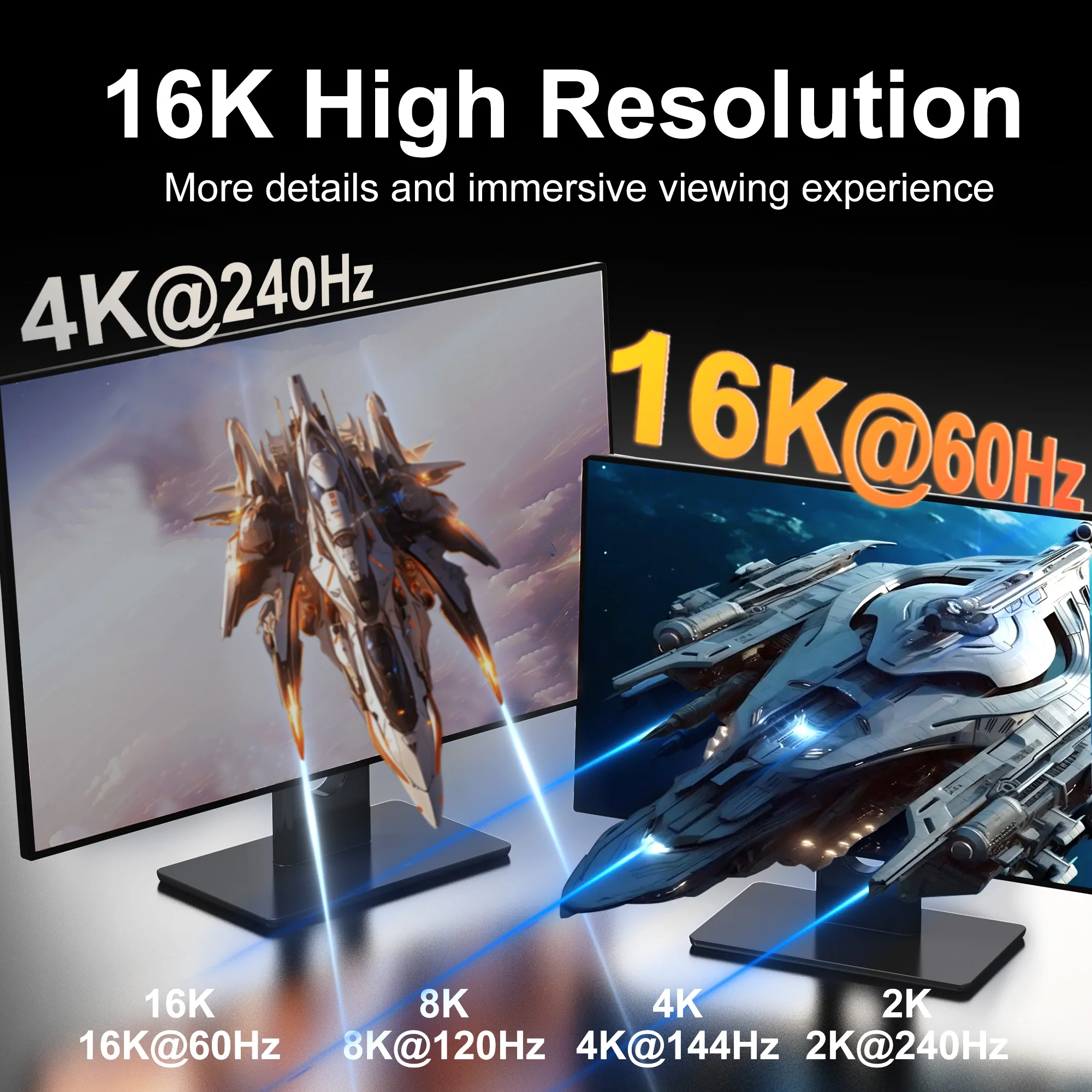 كابل 16K من النوع C إلى DisplayPort 8K@60 هرتز 4K@120 هرتز 2K@240 هرتز USBC إلى DP 2.1 Thunderbolt 4/3 محول لشاشة الألعاب والكمبيوتر المحمول والتلفزيون