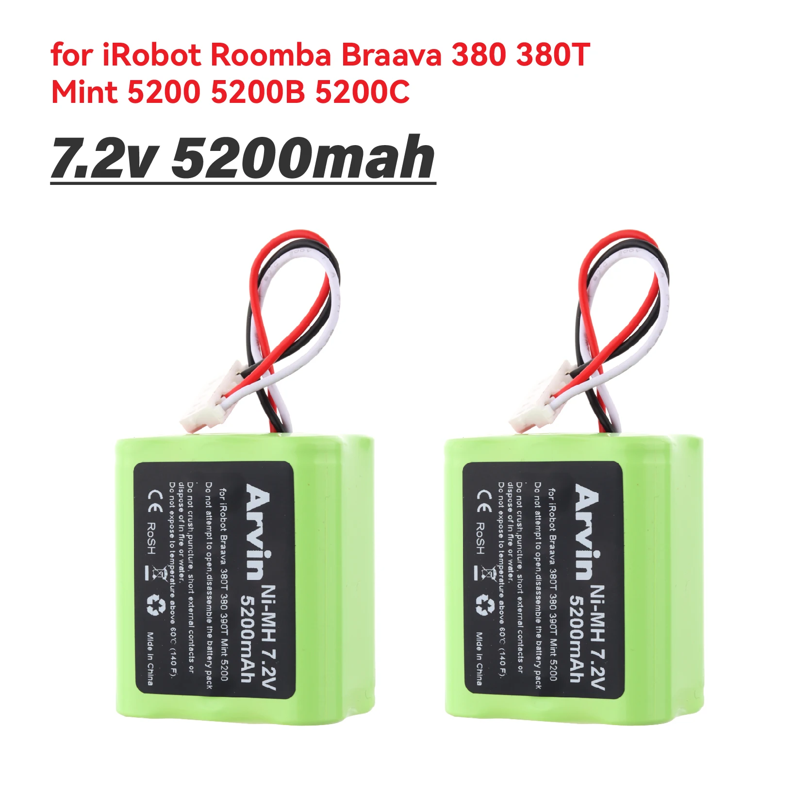 7.2v Rechargeable battery for iRobot Roomba Braava 380 380T Mint 5200 5200B 5200C 5200mAh NI-MH Battery parts