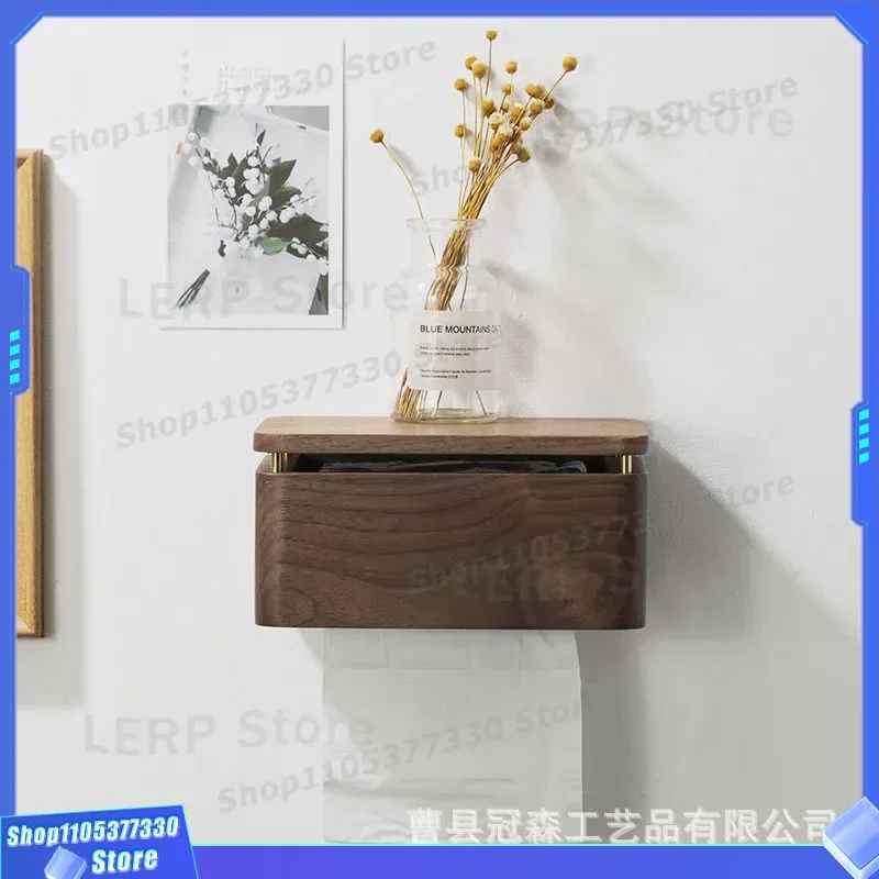 Black Walnut Solid Wood Tissue Box Wall Mounted No Punching Bathroom Hand Towel Holder Creative Hanging Paper Dispenser