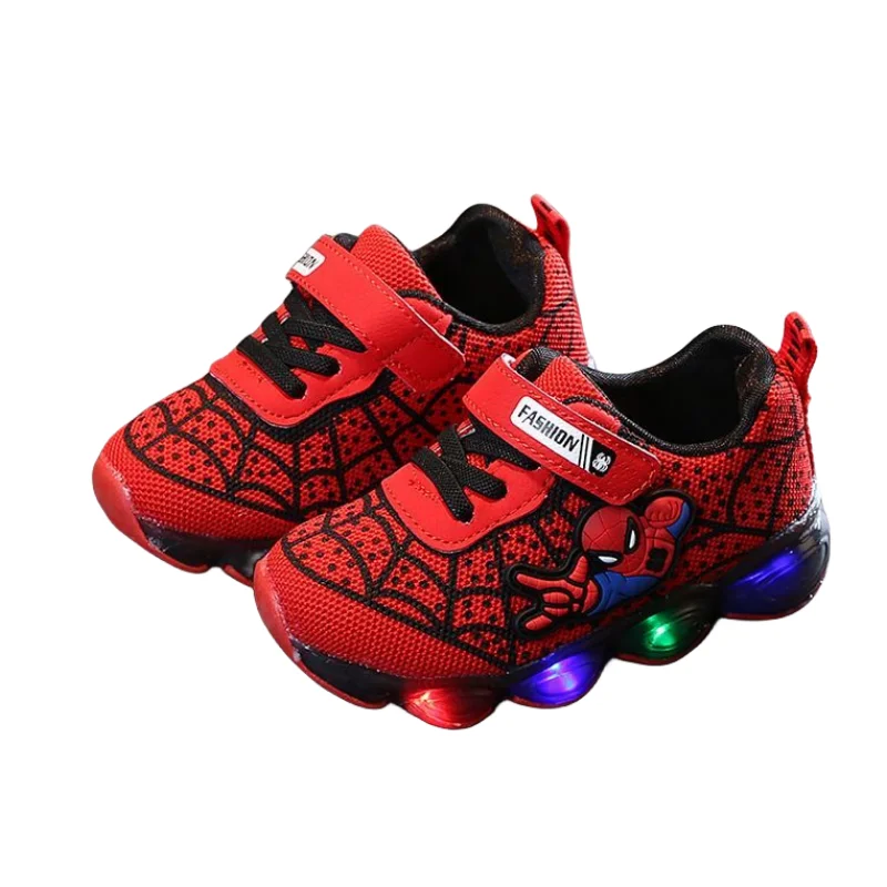 Marvel Spider-Man Children\'s Sports Shoes Flashing Shoes for Boys and Girls Mesh Breathable Running Shoes Lighting Running Shoes