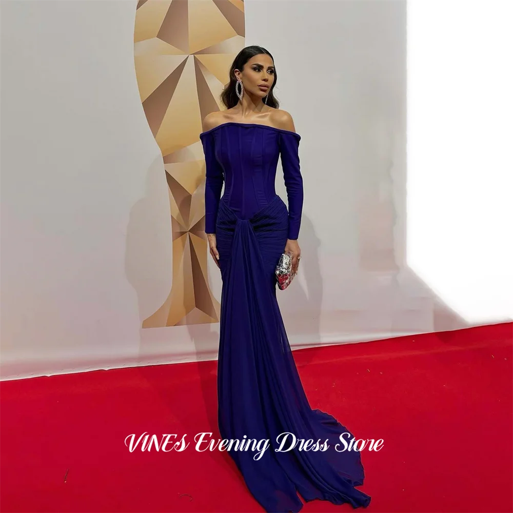 

VINES Blue Party Dress Off Shoulder Evening Dress Long Sleeve Mermaid فساتين السهرة Elegant Gala Dress Customized