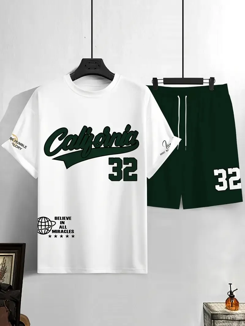 The 2025 summer new men's set features street fashion casual comfort softness breathability and 3D digital pattern printing