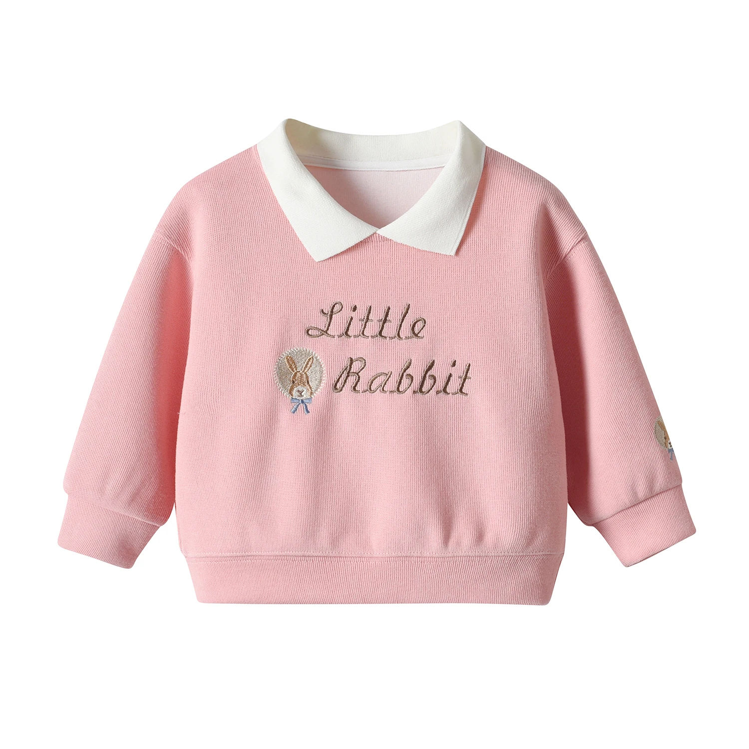 Girls Sweatshirt Lapel Long Sleeved Spring Autumn Pullover Tops Korean Version Rabbit Embroidered Hoodie Children Casual Clothes