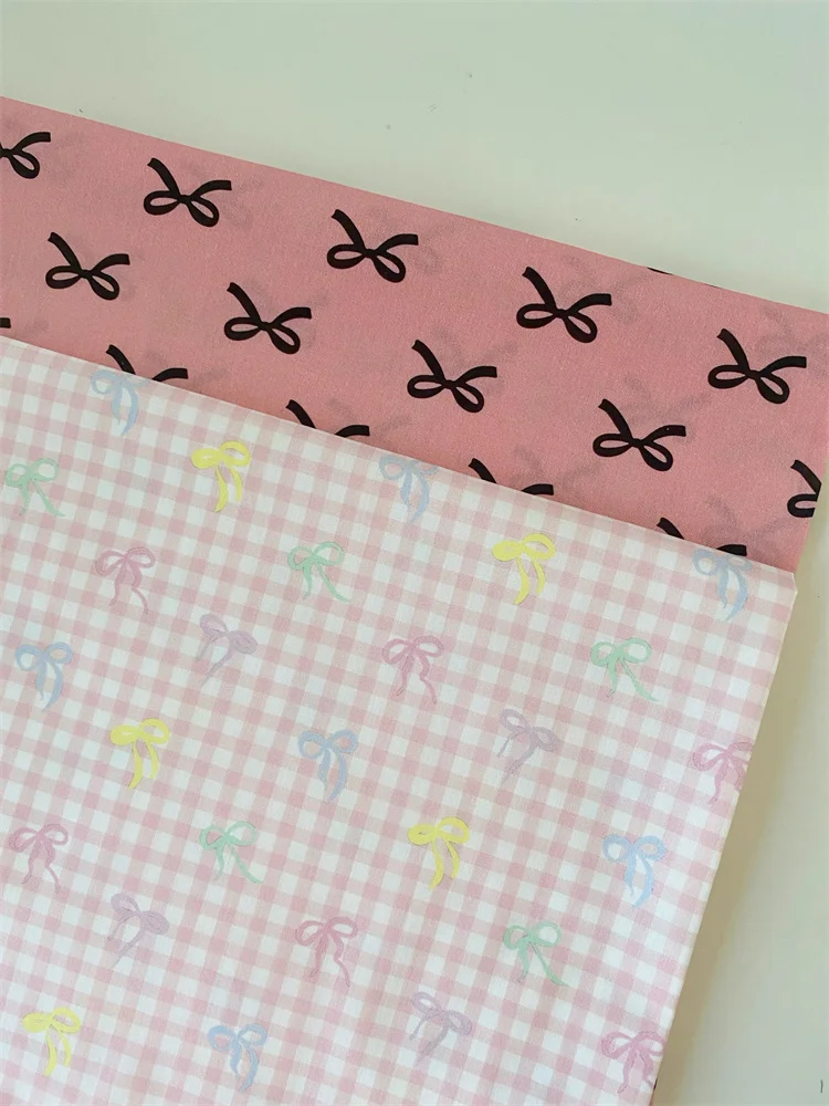 

Pink Checkered Fabric Bow Cotton Fabric Dress Shirt Sleepwear Children's Clothing Handmade DIY Fabric