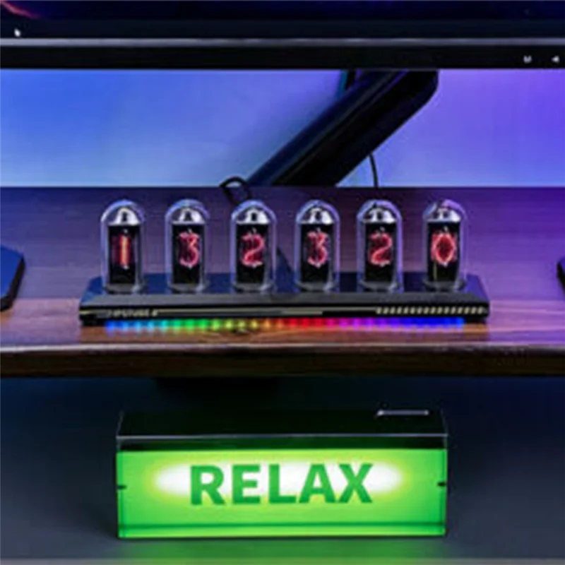 

KYCOR-Night Lights RGB Nixie Tube Clock LED Glows IPS Color Screen Analog Digital Tube DIY Gaming Desktop Home Decoration