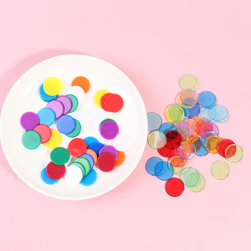 100pcs Transparent Color Counters Counting Bingo Chips Plastic Supplies Counters Colorful plastic chips