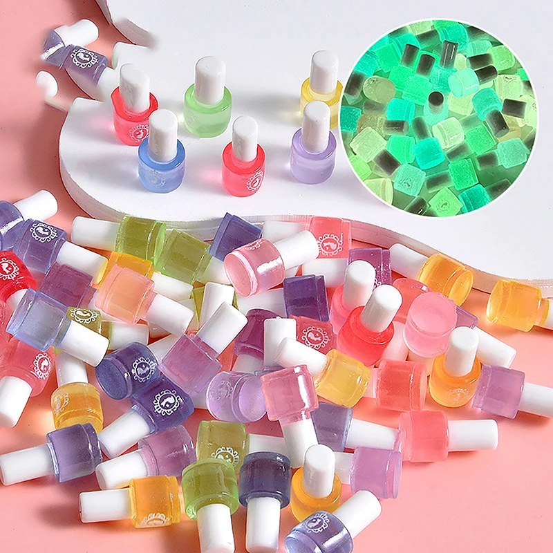 

5Pcs Luminous Resin Nail Polish Bottle Minatures Cell phone Decor Handmade DIY Random Color